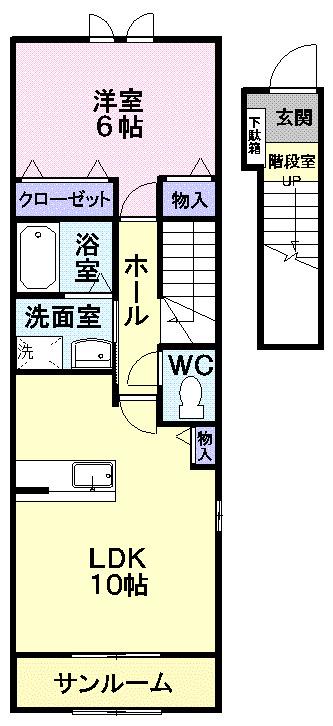 ラ・デシモN(1LDK/2階)の間取り写真