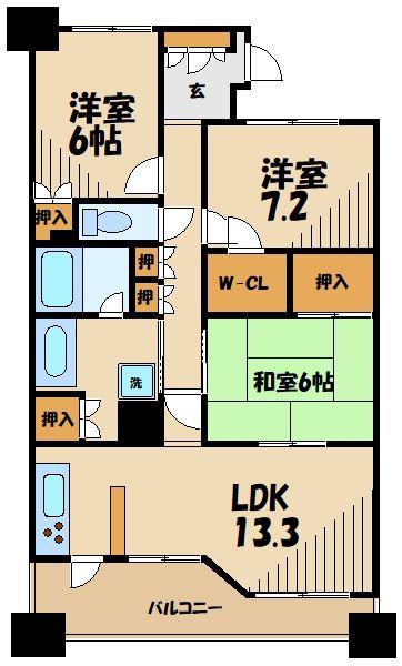 リッツレジデンシャル(3LDK/7階)の間取り写真