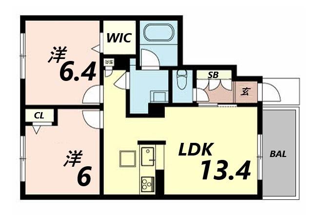 ラ グリシーヌ姫路南(2LDK/1階)の間取り写真