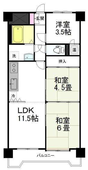 ライオンズプラザ台の原A棟(3LDK/3階)の間取り写真