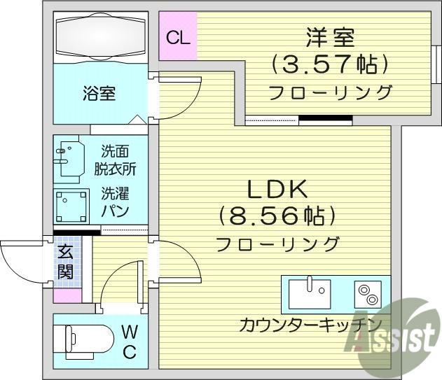 HARBOR TOWN(1LDK/3階)の間取り写真
