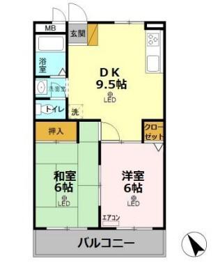 ラポール16(2DK/3階)の間取り写真