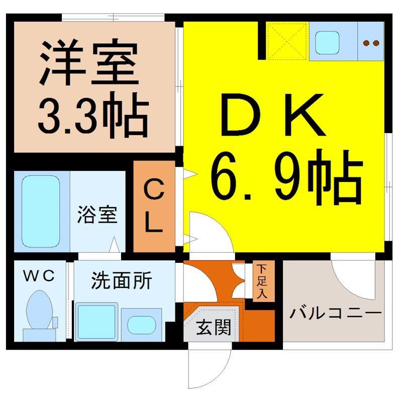 ハーモニーテラス黒川(1DK/2階)の間取り写真