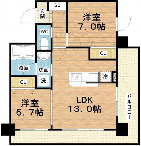 GRAND VILLASSE 福島(2LDK/2階)の間取り写真