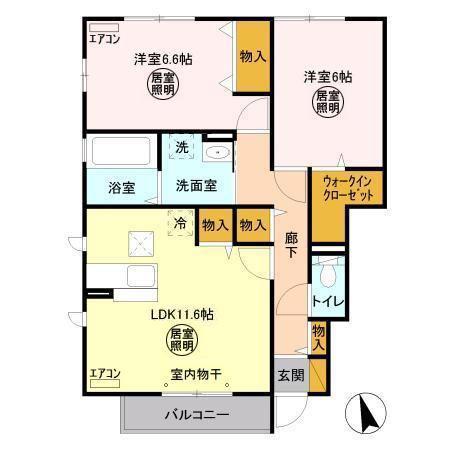 パークドプランタンJ(2LDK/1階)の間取り写真