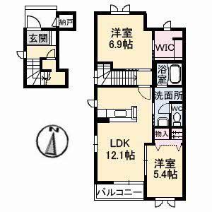 シャーメゾン神辺 A棟(2LDK/2階)の間取り写真