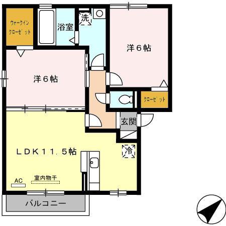 ベル・ドゥ・ジュールA(2LDK/2階)の間取り写真