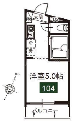 メルディア与野本町IIA(ワンルーム/1階)の間取り写真