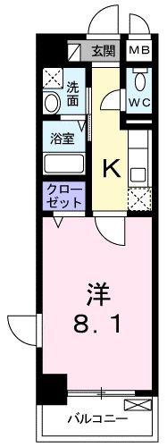 アルカディア世田谷(1K/3階)の間取り写真
