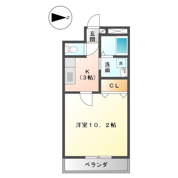 ランドマーク西町(1K/3階)の間取り写真