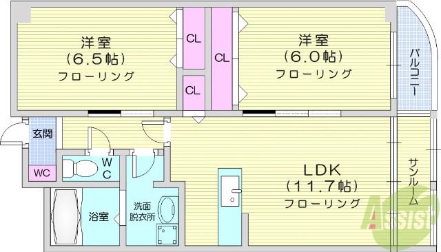 ソルジェンテ泉中央(2LDK/4階)の間取り写真