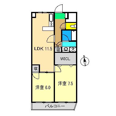 レジデンツアハト(2LDK/7階)の間取り写真