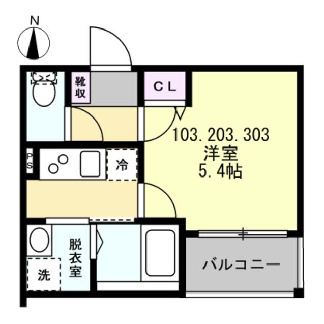 ベイルーム大和南(1K/2階)の間取り写真