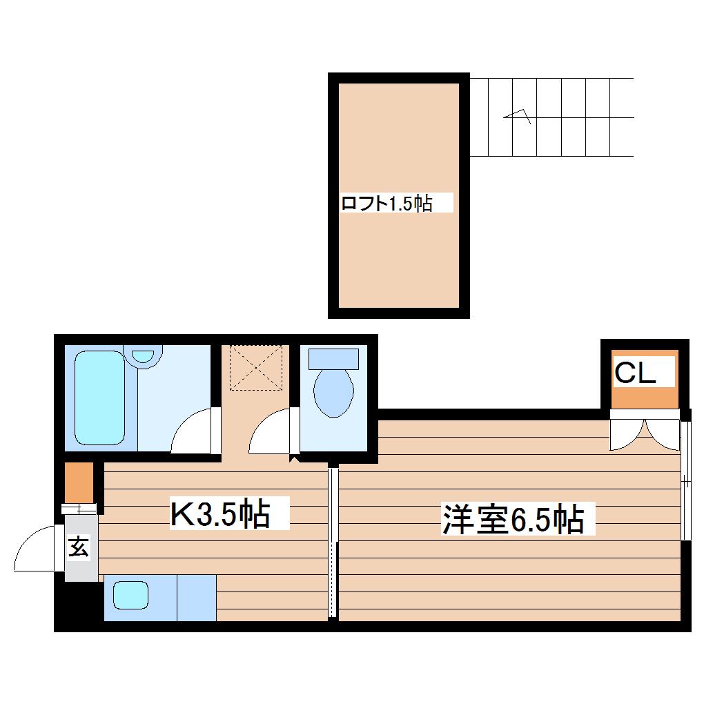 アリス高砂1B(1K/2階)の間取り写真