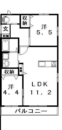 ラ・セーヌ藤崎B(2LDK/2階)の間取り写真