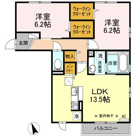 ソレイユアンサンブル(2LDK/1階)の間取り写真