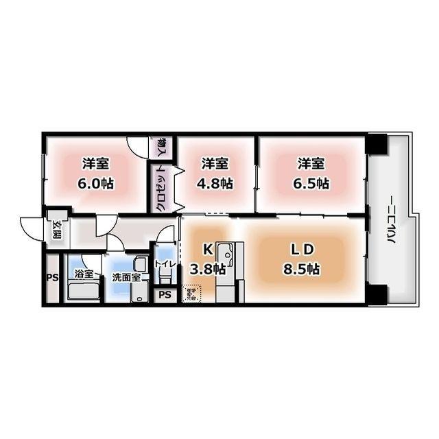 グランドゥール稲川(3LDK/4階)の間取り写真