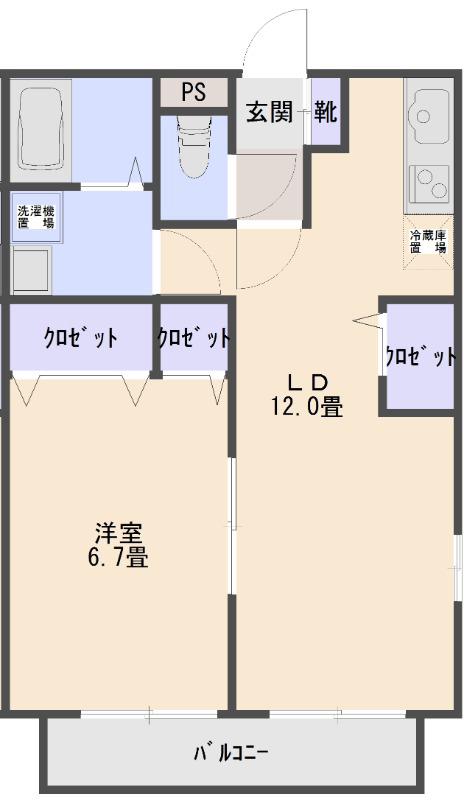沼袋3丁目(1LDK/1階)の間取り写真