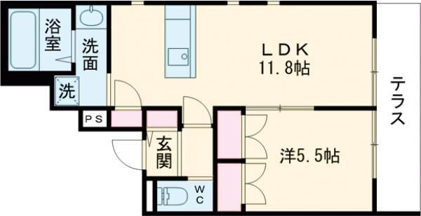 ASTORIA三国ヶ丘(1LDK/1階)の間取り写真