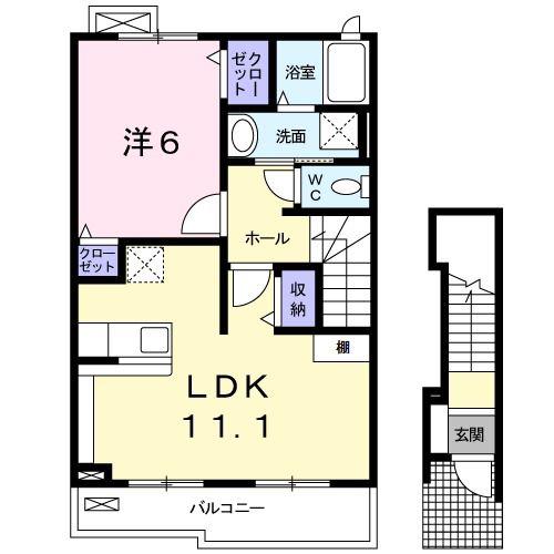 プリムローズ(1LDK/2階)の間取り写真