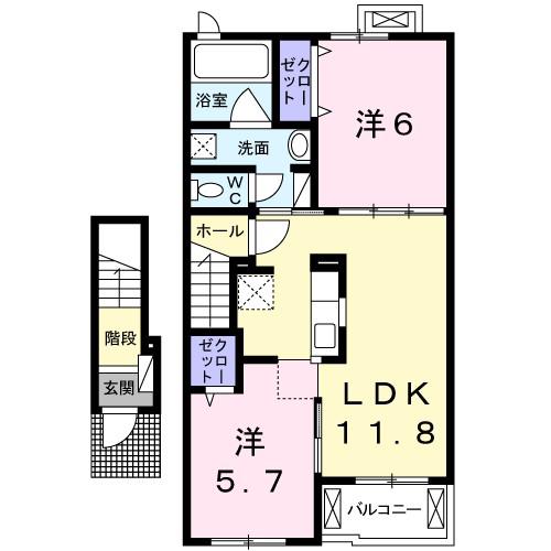 フラン ボヌール(2LDK/2階)の間取り写真