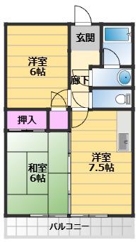 ニッコーハウス(2DK/1階)の間取り写真