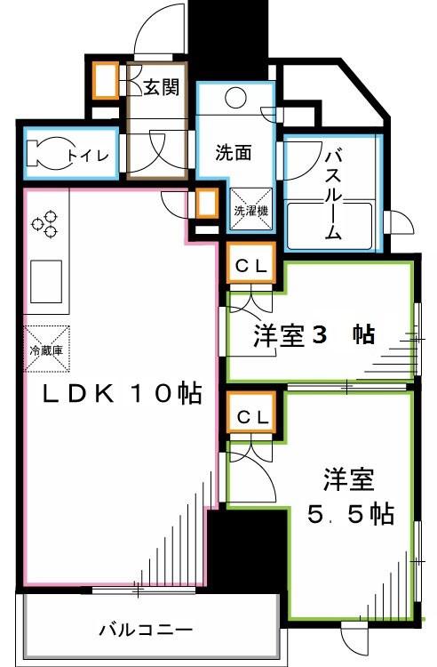 レジディア荻窪III(2LDK/11階)の間取り写真