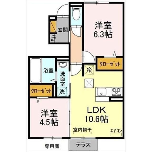 セレーノ真鍋(2LDK/1階)の間取り写真
