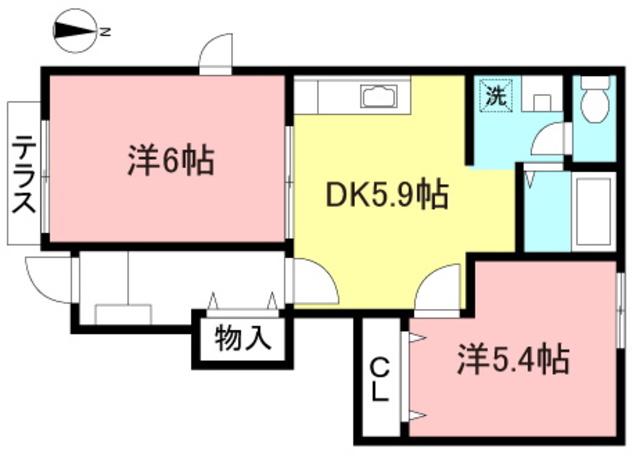 ピュアホワイト国立(2DK/1階)の間取り写真
