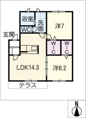 フェリオC棟(2LDK/1階)の間取り写真
