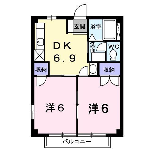 カサグランデ宍戸B(2DK/2階)の間取り写真