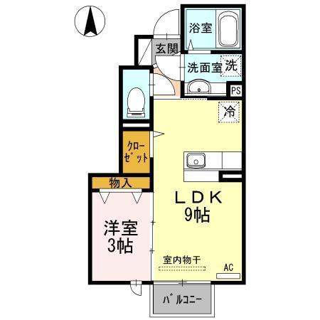 D-ROOM駅南(1LDK/1階)の間取り写真
