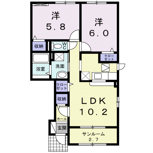 サン・ヴィレッジ(2LDK/1階)の間取り写真