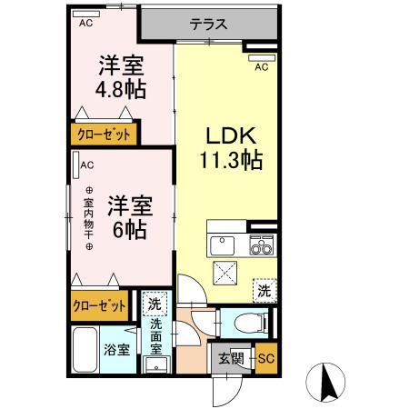 Dフラット台町(2LDK/1階)の間取り写真