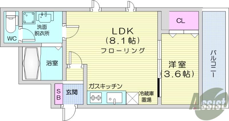 ヴェール広瀬町(1LDK/4階)の間取り写真