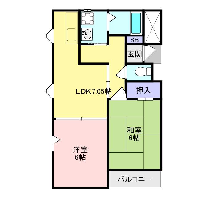 山崎ハイツ(2DK/2階)の間取り写真