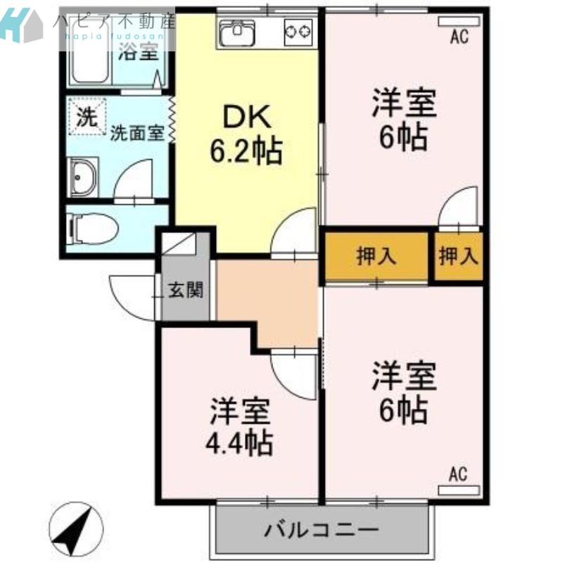 サンライズ富士 B棟(3DK/2階)の間取り写真