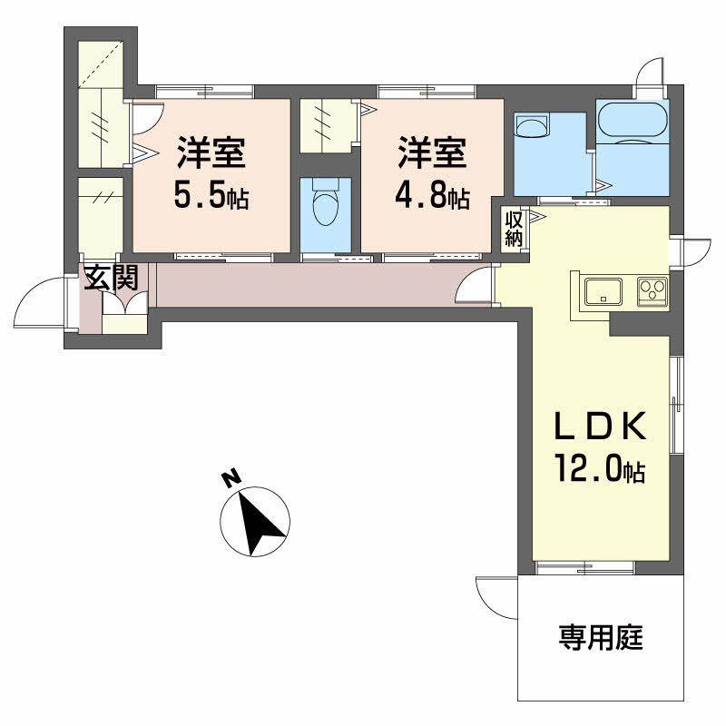 シャーメゾンフォーレ藍住(2LDK/1階)の間取り写真