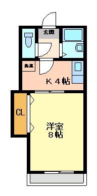 グランピア稗田(1K/2階)の間取り写真