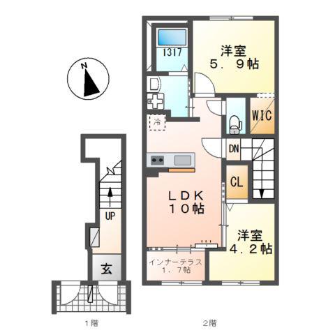 三苫3丁目アパート(2LDK/2階)の間取り写真