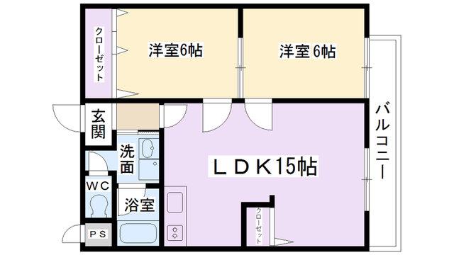 パール香芝(2LDK/3階)の間取り写真
