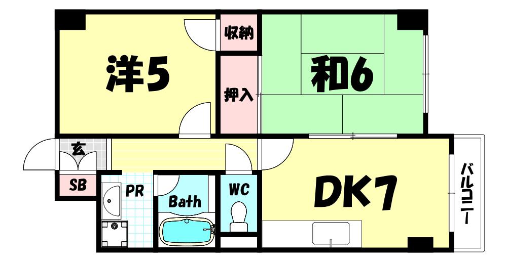 サングレイス山手館(2DK/3階)の間取り写真