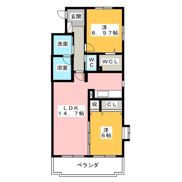 ヘリテイジ松岡(2LDK/3階)の間取り写真