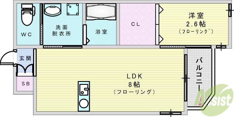 リアコート関大前2(1LDK/1階)の間取り写真