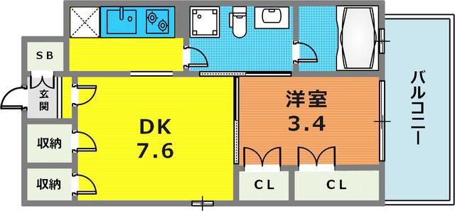 ジープラス(1DK/5階)の間取り写真