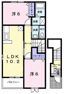 メロディハウス メゾピアノ(2LDK/2階)の間取り写真