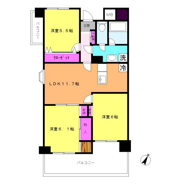 ファインクレストいぶき野(3LDK/4階)の間取り写真