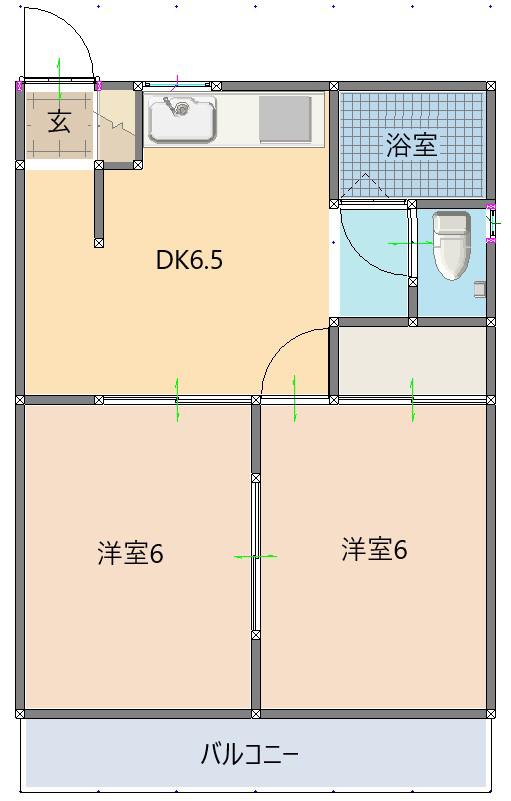 Kハイツ(2DK/1階)の間取り写真