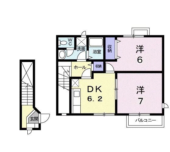 パルテールB棟(2DK/2階)の間取り写真