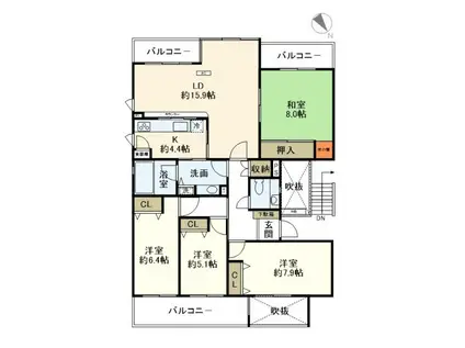 ハイツ東戸塚II(4LDK/5階)の間取り写真